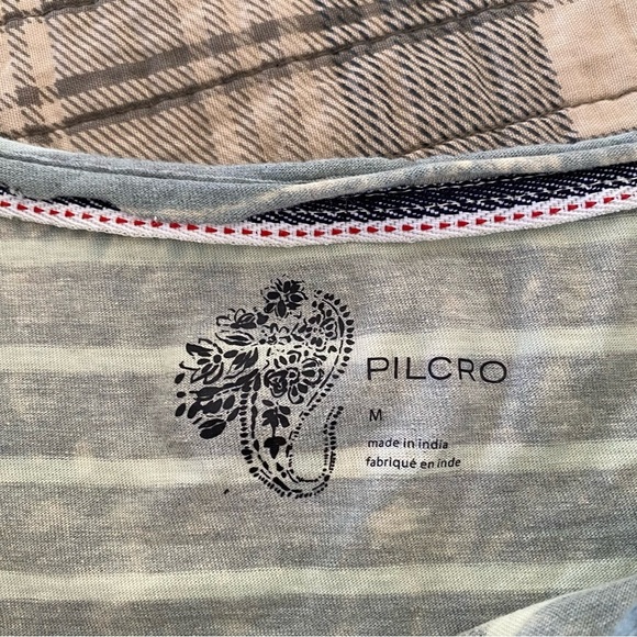 Pilcro The Riley Top Scoop Neck Green Striped Cotton Relaxed Fit 3/4 Sleeves: M - Picture 8 of 12